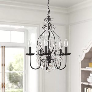 Antique Metal Crystal Black French Country Chandelier