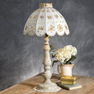 Farmhouse Bedside Table Lamp Cottage Flower Metal Shade