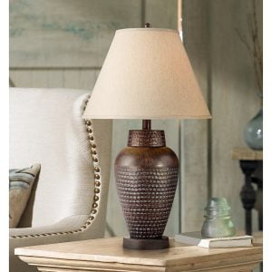 Farmhouse Bedside Table Lamps Rustic Hammered Bronze