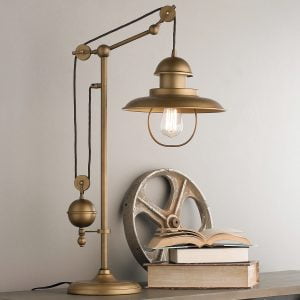 Gold Farmhouse Table Lamp Pulley Weight