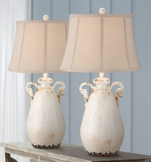 White Farmhouse Table Lamp Rustic Crackled