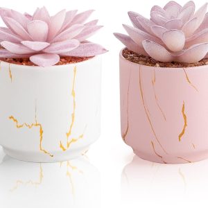 Stylish Artificial Succulent Plants Mini Fake Succulents white pink set2