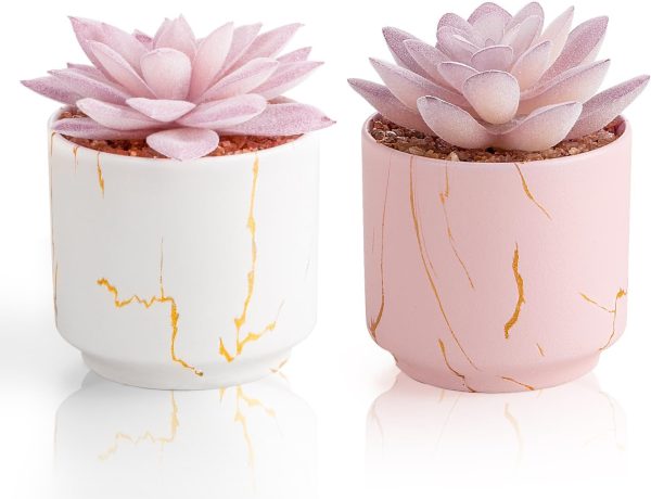 Stylish Artificial Succulent Plants Mini Fake Succulents white pink set2