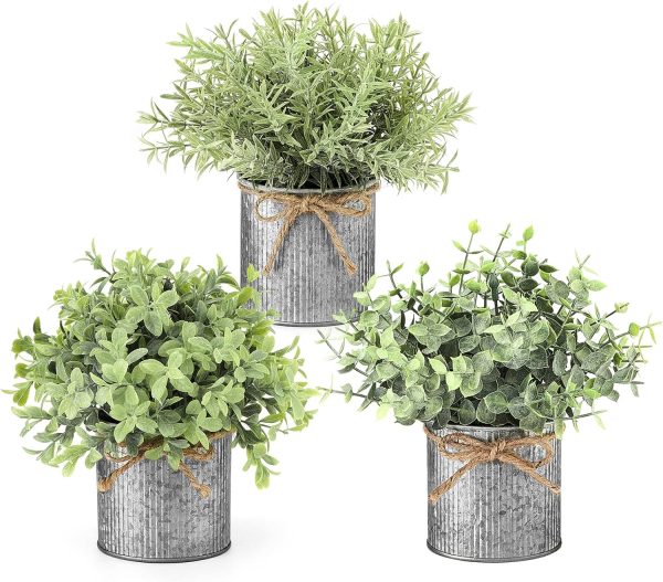 Table Centerpiece Decor Mini Fake Plants in Galvanized Pots