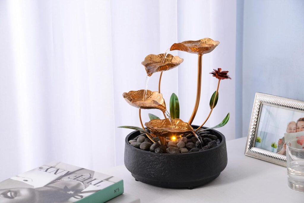 Tabletop Fountain Metal Lotus Circulating 4